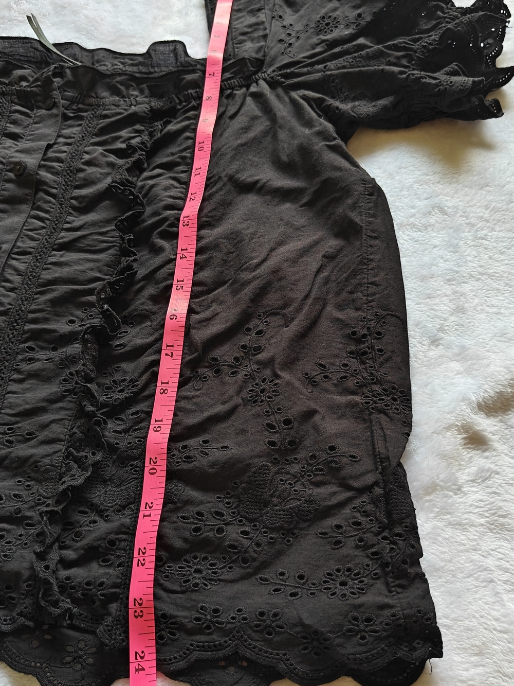 Anthropologie Black Eyelet Square-Neck Button-Front Top - Picture 5 of 8